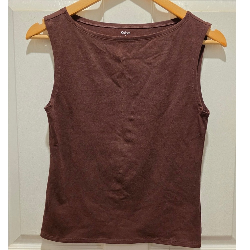 Quince Organic Cotton Stretch Boat Neck Tank Top Brown Sleeveless Shell CMSL001